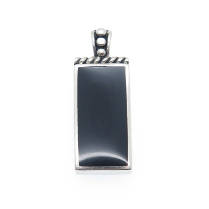 925 Sterling Silver Vintage Real Black Onyx Gemstone Bar Pendant