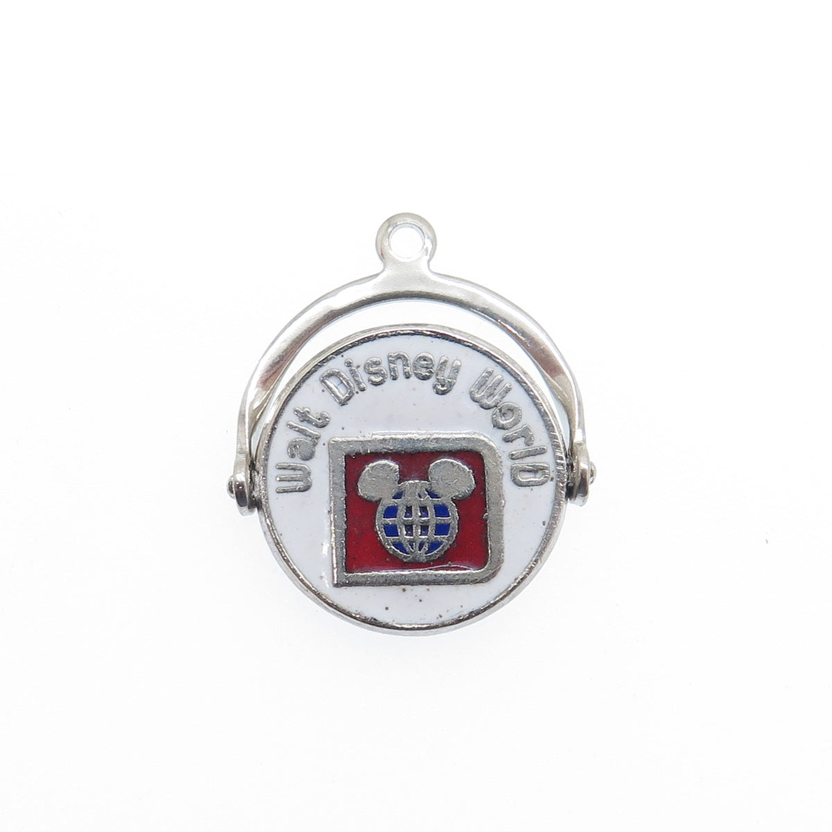 WALT DISNEY Sterling Silver Vintage Enamel Mickey Mouse Reversible Mini Pendant