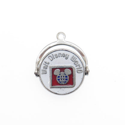 WALT DISNEY Sterling Silver Vintage Enamel Mickey Mouse Reversible Mini Pendant