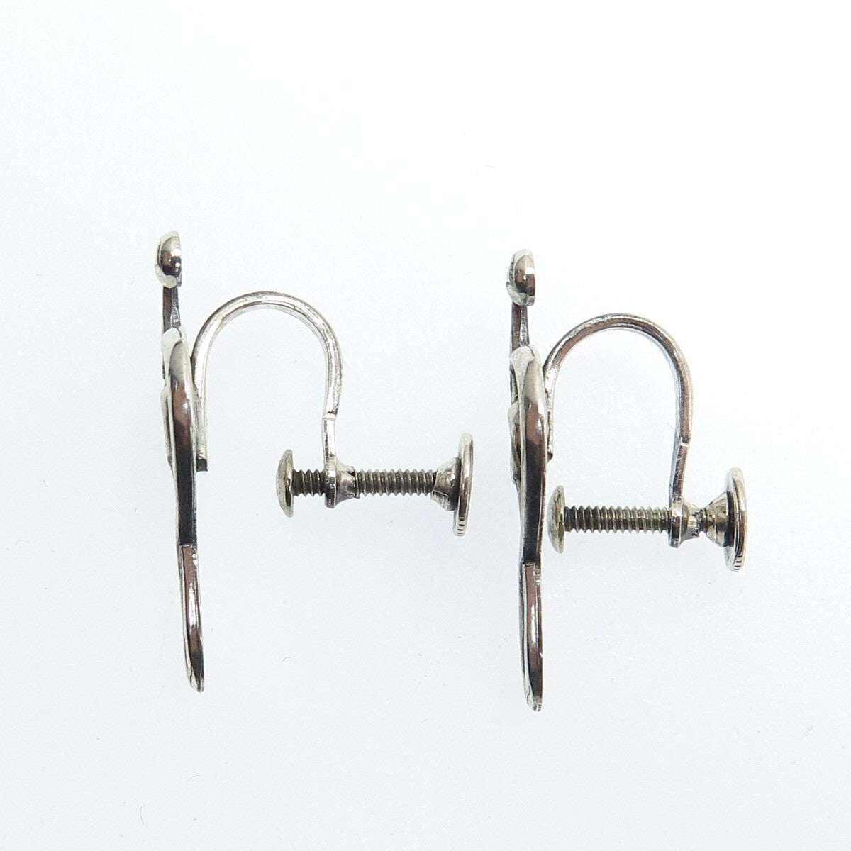 BEAU 925 Sterling Silver Antique Art Deco Treble Clef Screw Back Earrings