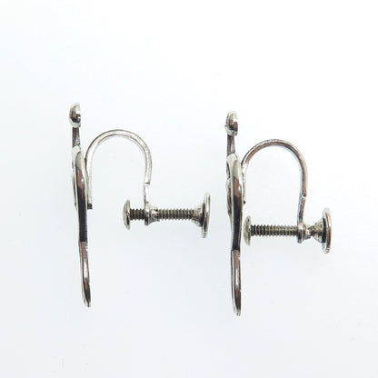 BEAU 925 Sterling Silver Antique Art Deco Treble Clef Screw Back Earrings