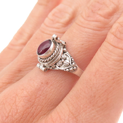 925 Sterling Silver Vintage Real Rhodolite Oxidized Poison Ring Size 9