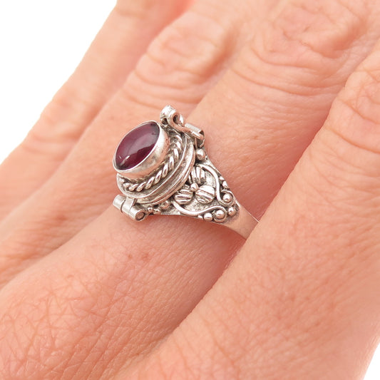 925 Sterling Silver Vintage Real Rhodolite Oxidized Poison Ring Size 9