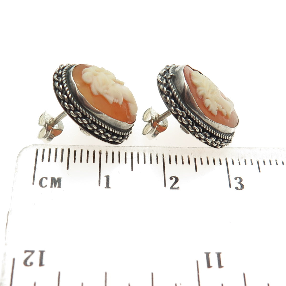 800 Silver Antique Cameo Victorian Lady Oxidized Earrings