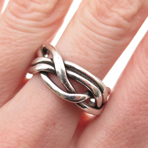 925 Sterling Silver Vintage Mexico Modernist Woven Oxidized Band Ring Size 8