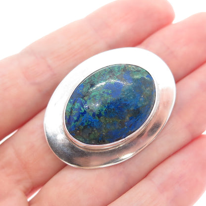 BEN J. CHAVEZ NAVAJO Old Pawn Sterling Silver Vintage Azurite Pin Brooch Pendant
