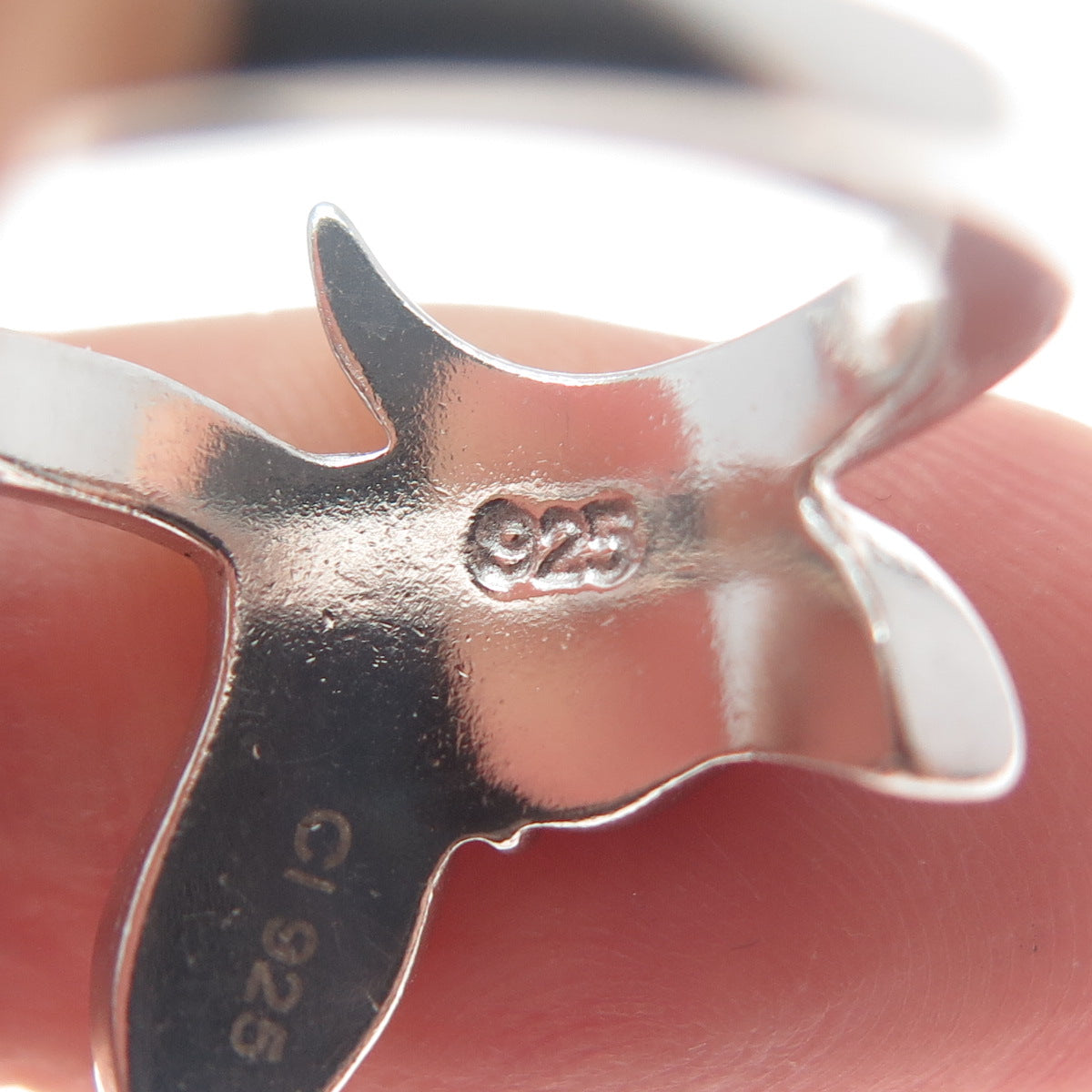 925 Sterling Silver Real Blue Opal Gemstone Whale's Tail Ring Size 5