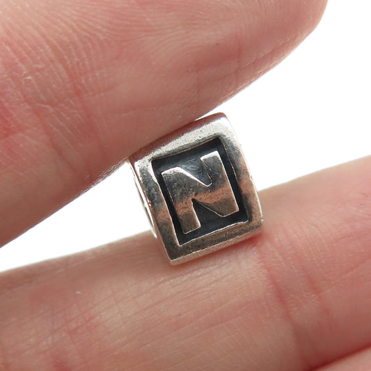 PANDORA 925 Sterling Silver Letter "N" Initial Bead Charm