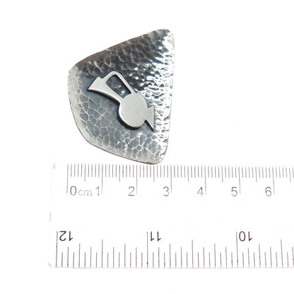 BEZALEL 925 Sterling Silver Vintage Israel Pitcher Modernist Oxidized Pin Brooch