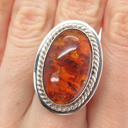 JAY KING DESERT ROSE 925 Sterling Silver Vintage Real Amber Ring Size 8.25