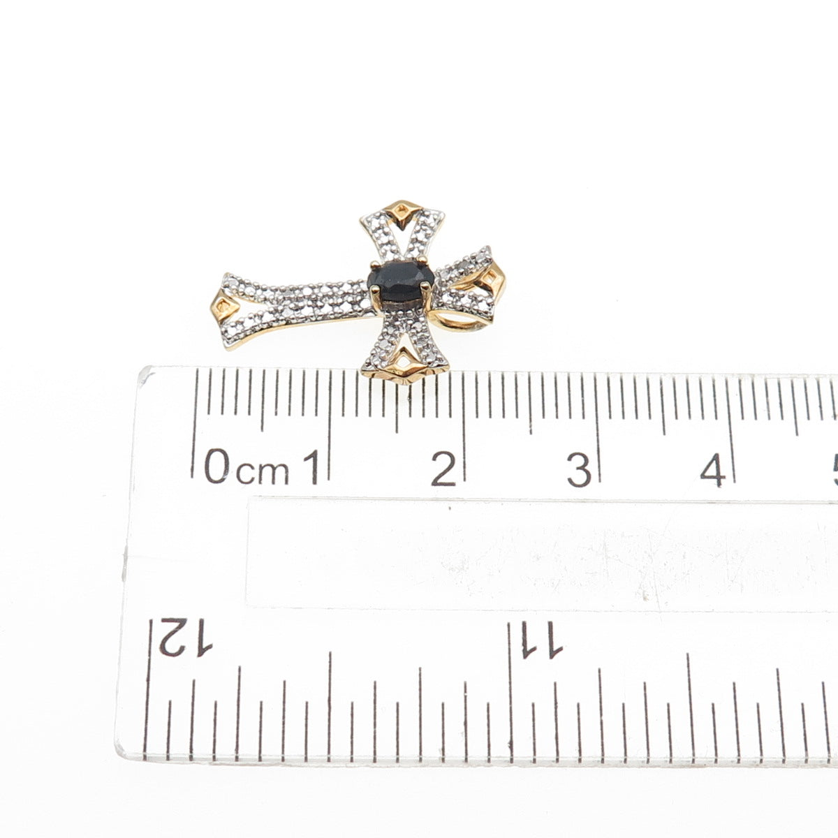 ROSS SIMONS Sterling GP Vintage Real Diamond Accent Sapphire Slide Cross Pendant