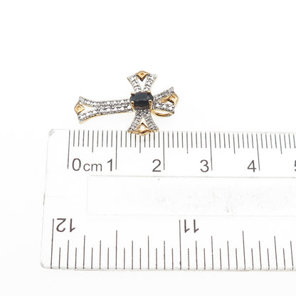 ROSS SIMONS Sterling GP Vintage Real Diamond Accent Sapphire Slide Cross Pendant