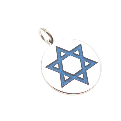 925 Sterling Silver Blue Enamel Star of David Round Tag Mini Charm Pendant