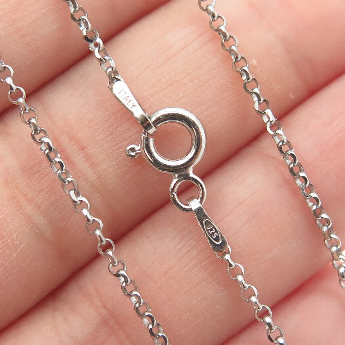 925 Sterling Silver Italy C Z Open Heart Pendant Rolo Chain Necklace 14"