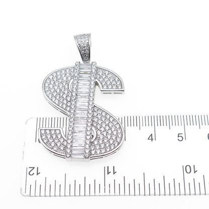 925 Sterling Silver Round & Baguette-Cut Dollar Sign Charm Pendant