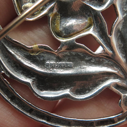 925 Sterling Silver Vintage Round Floral Pin Brooch