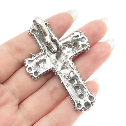 925 Sterling Silver Vintage Angel Heart Cross Pendant