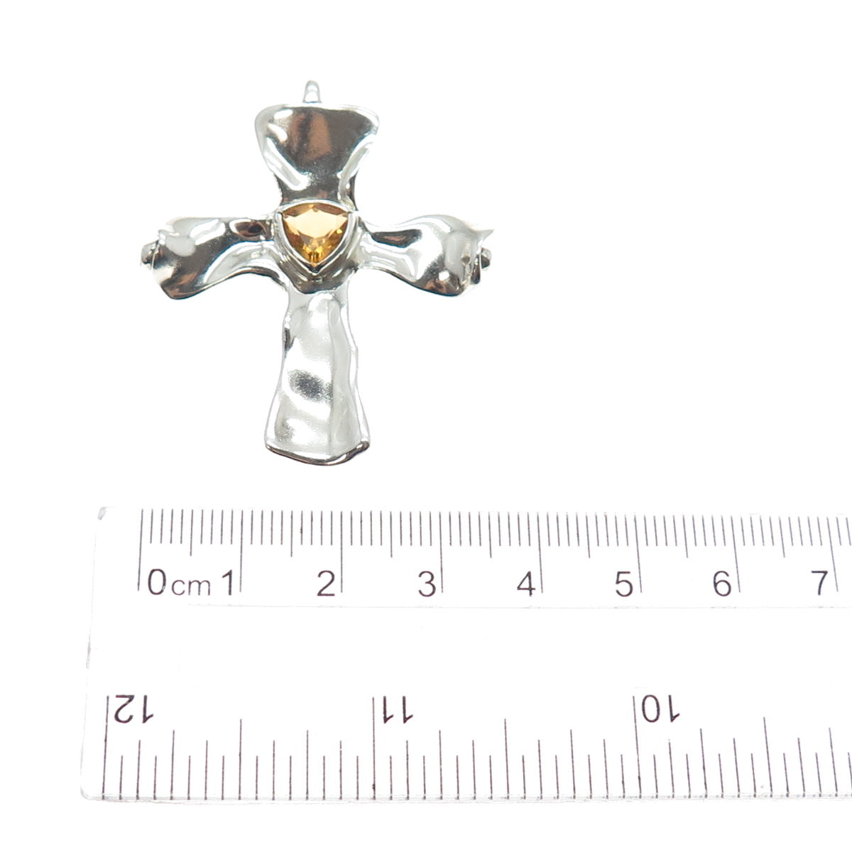 HAGIT GORALI 925 Sterling Silver Vintage Real Citrine Modernist Cross Pendant