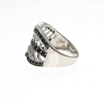 SAMPLE 925 Sterling Silver Real Round-Cut Black Spinel Modernist Ring Size 8