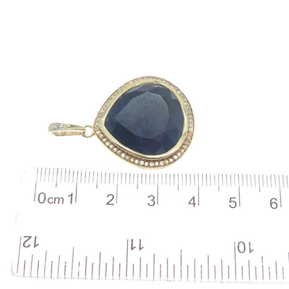 925 Sterling Silver Gold Plated SMK Real Diamond & Sapphire Gem Teardrop Pendant