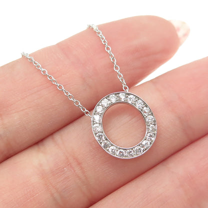 925 Sterling Silver Round-Cut C Z Oval Circle Cable Chain Necklace 18-20"