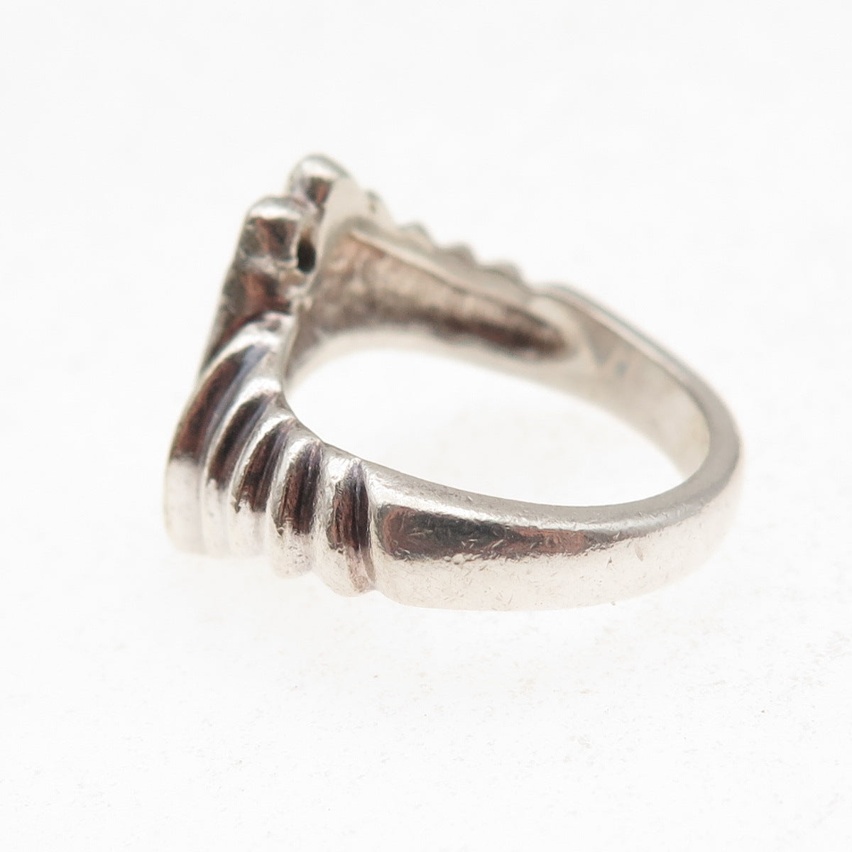 925 Sterling Silver 14K Gold Vintage Round-Cut C Z Modernist Ring Size 6