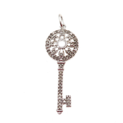 DEE BERKLE 925 Sterling Silver Real Round-Cut Diamond Key Charm Pendant