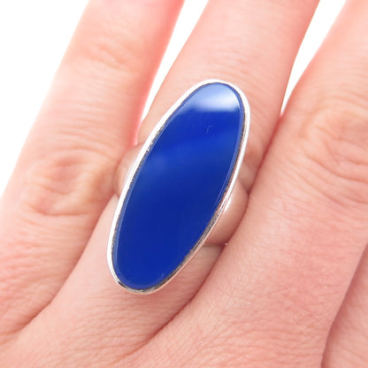 S'PALIU Sterling Silver Vintage Spain Real Lapis Modernist Ring Size 6.25 #12