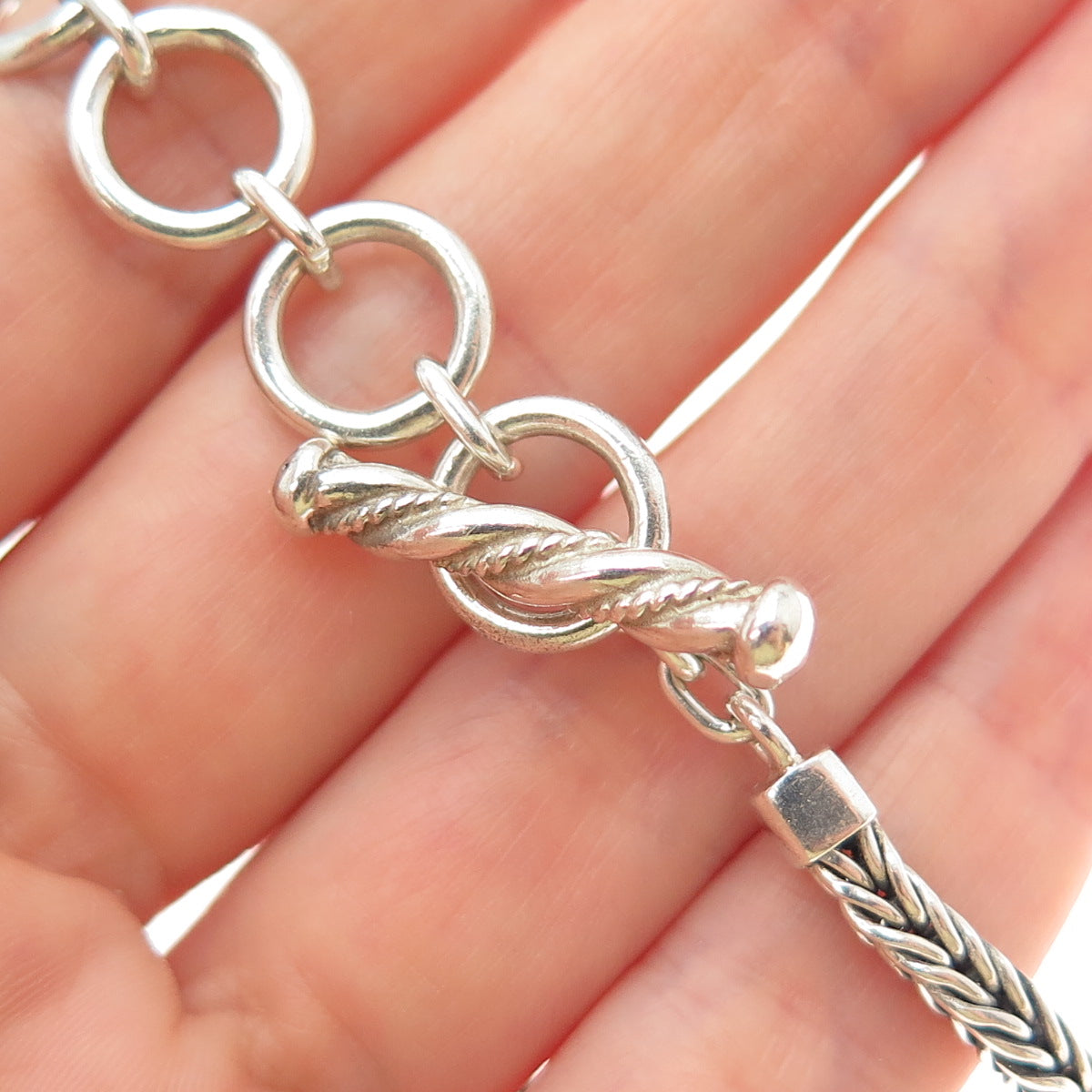 LOIS HILL Sterling Silver Vintage Granulated Scroll Wheat Chain Necklace 16-18"