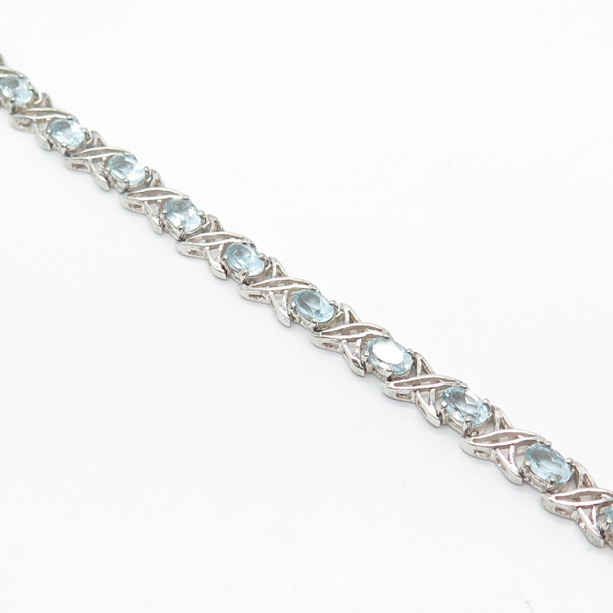 925 Sterling Silver HAN Real Blue Topaz Gemstone Tennis Link Bracelet 6.75"