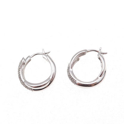 925 Sterling Silver Real Round-Cut Diamond Crisscross Hoop Earrings