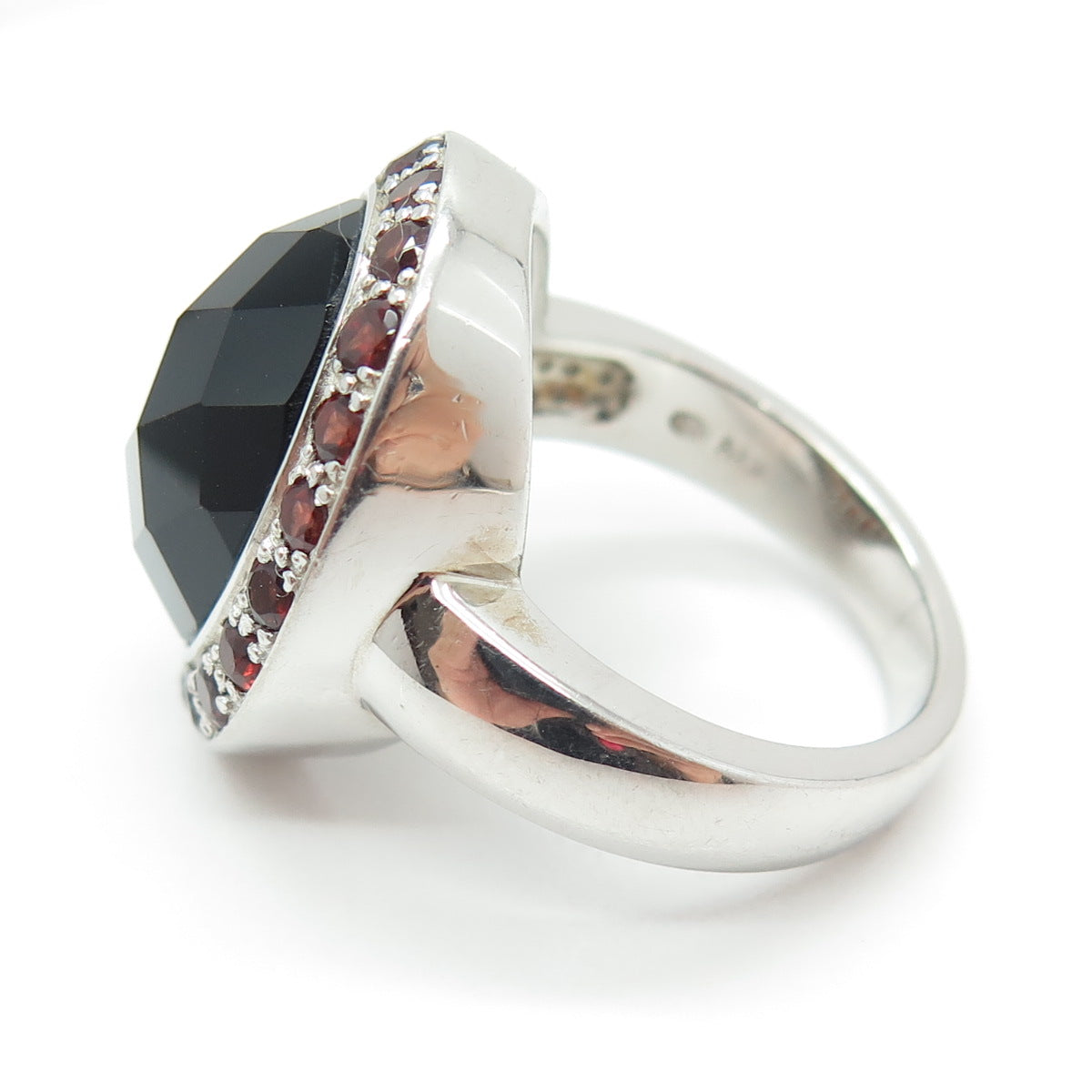 925 Sterling Silver Real Black Spinel & Red Garnet Ring Size 10