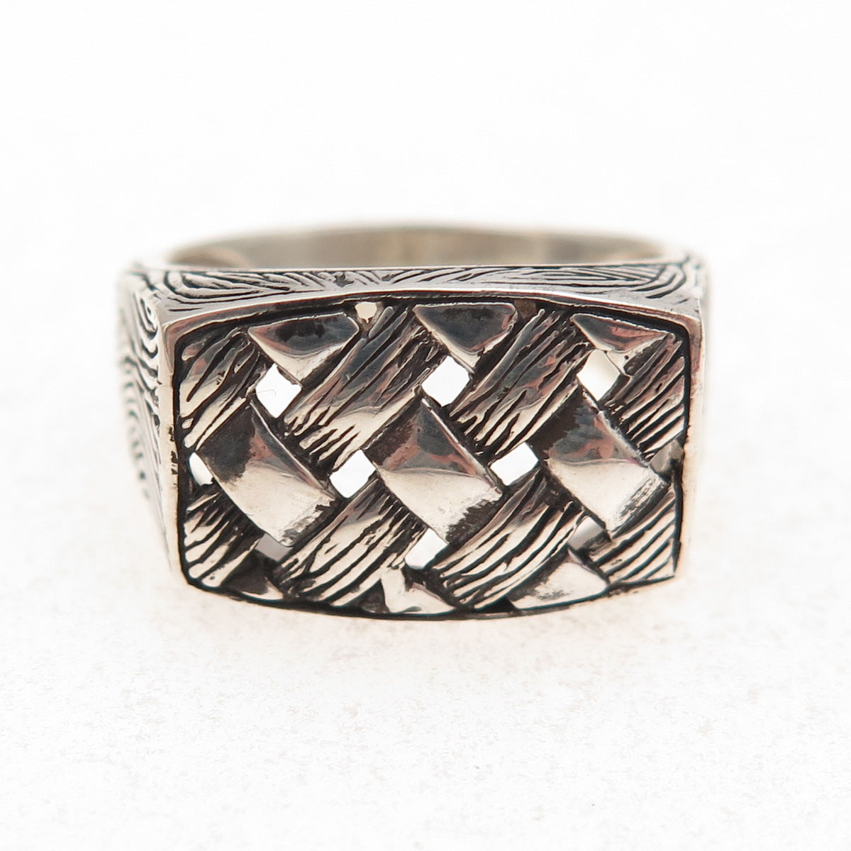 925 Sterling Silver Vintage Woven Oxidized Ring Size 8.75