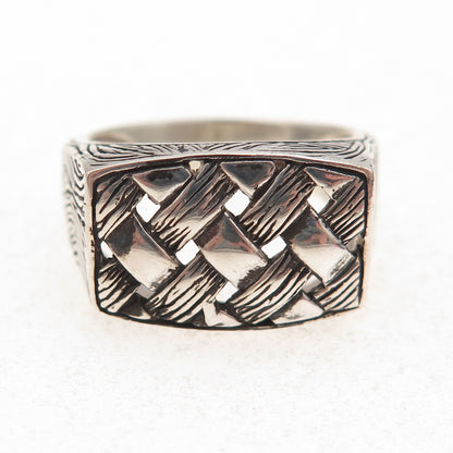 925 Sterling Silver Vintage Woven Oxidized Ring Size 8.75
