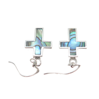 ATI ANNIKA WITT Sterling Silver Vintage Real Abalone Shell Cross Dangle Earrings
