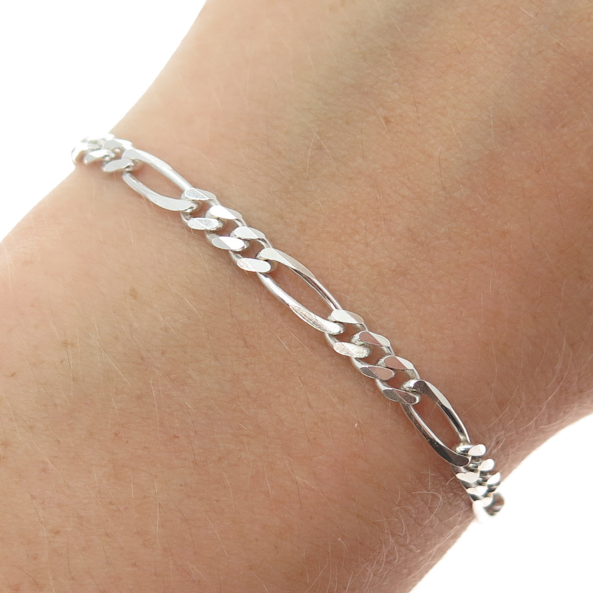 925 Sterling Silver Vintage Italy Figaro Link Bracelet 8"