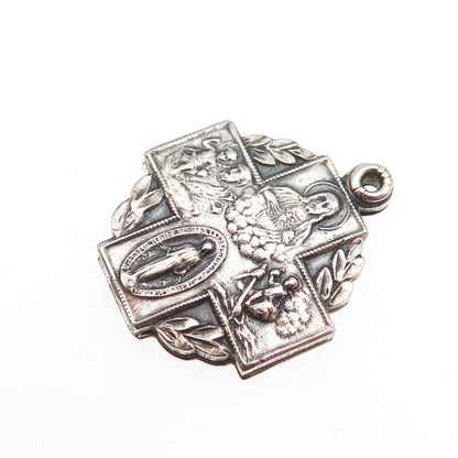 925 Sterling Silver Antique Art Deco 4-Way Religious Medal Double Slide Pendant