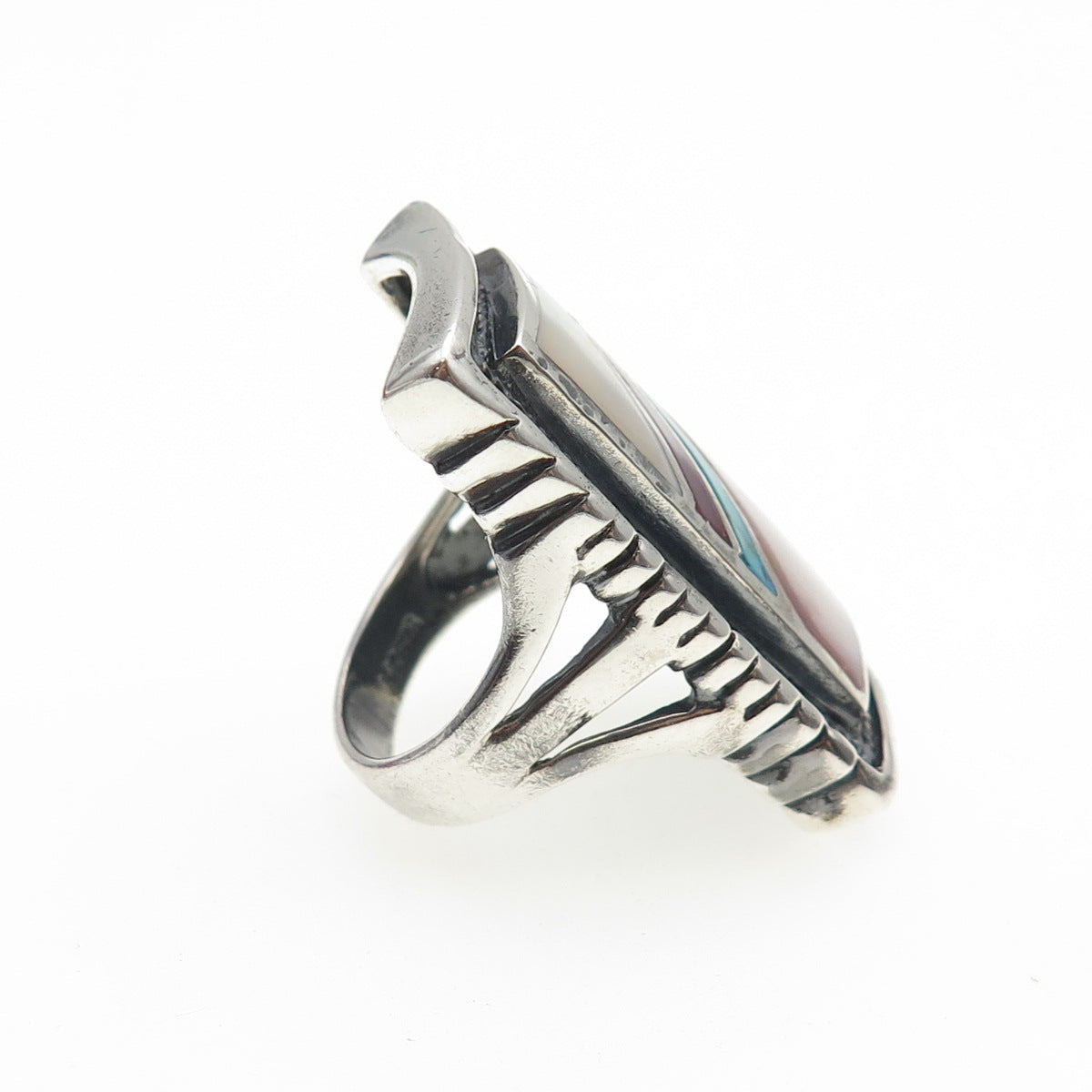 CFJ Collins Fine 925 Sterling Silver Vintage Real Turquoise & MOP Ring Size 7