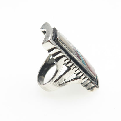 CFJ Collins Fine 925 Sterling Silver Vintage Real Turquoise & MOP Ring Size 7