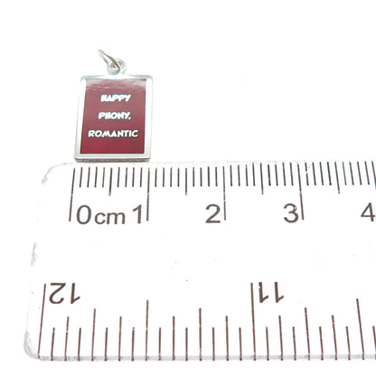 925 Sterling Silver Red Enamel Happy Phony, Romantic Minimalist Charm Pendant