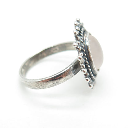 CHARLES WINSTON 925 Sterling Silver Vintage Real Rose Quartz Ethnic Ring Size 7