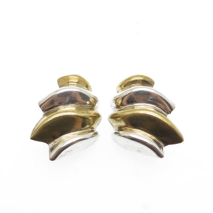 925 Sterling Silver 2-Tone Vintage Mexico Modernist Clip On Earrings
