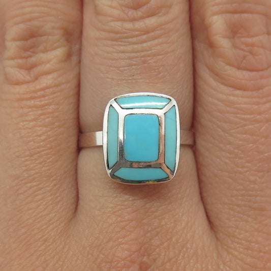 925 Sterling Silver Vintage Real Turquoise Ring Size 7.25