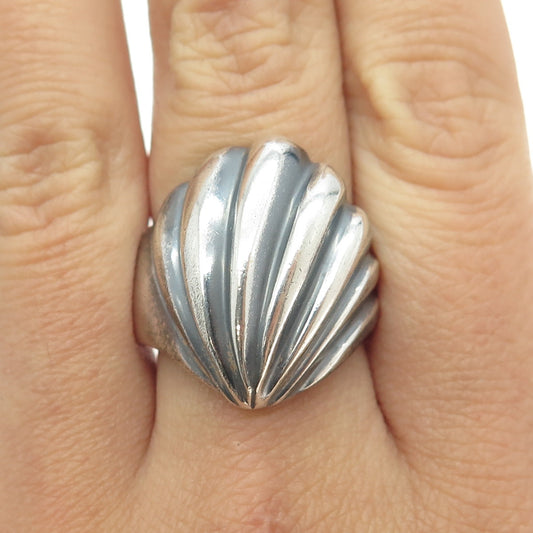 925 Sterling Silver Vintage Mexico Seashell Modernist Ring Size 9.25