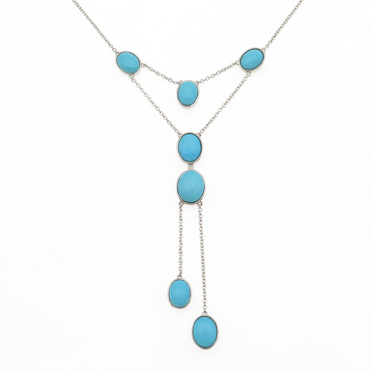 925 Sterling Silver Real Sleeping Beauty Turquoise Cable Chain Necklace 18-20"