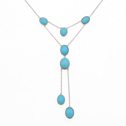 925 Sterling Silver Real Sleeping Beauty Turquoise Cable Chain Necklace 18-20"