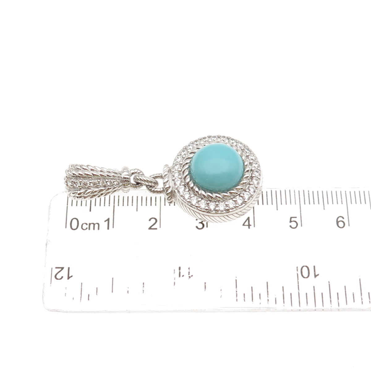 Judith Ripka 925 Sterling Silver Real Round-Cut Turquoise & C Z Charm Pendant