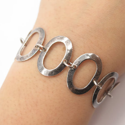 925 Sterling Silver Vintage Hammered Finish Oval Link Bracelet 6.5"