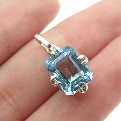 925 Sterling Silver Real Emerald-Cut Blue Topaz Minimalist Pendant