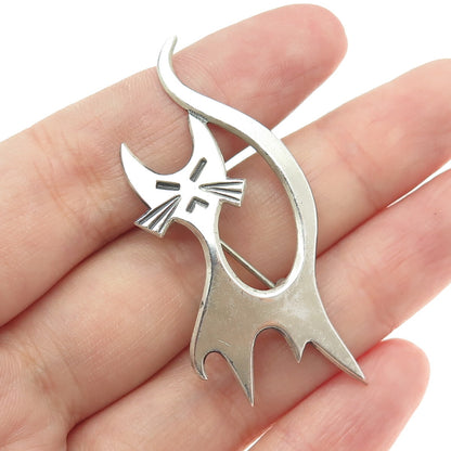 BEAU 925 Sterling Silver Vintage Cat Modernist Pin Brooch